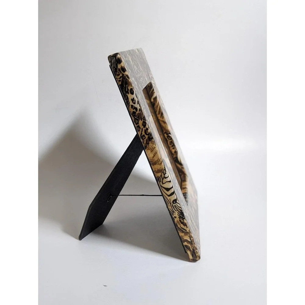 Vintage‎ 1990's Safari Animal Picture Frame Lion Zebra Leopard Print 9.5x7.5